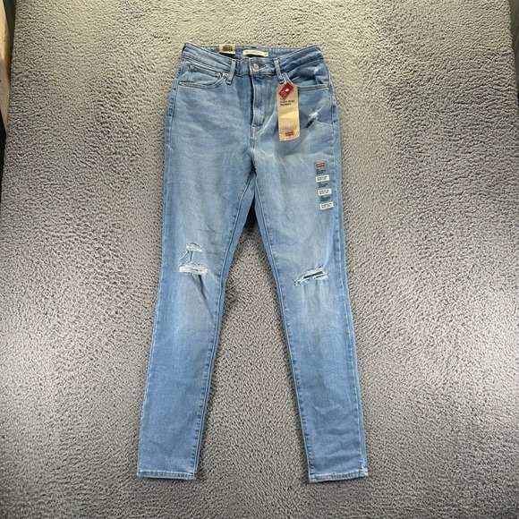 Levi's 721 High Rise Skinny Jeans Size 29 Distressed Light Wash Denim Stretch - Picture 1 of 12